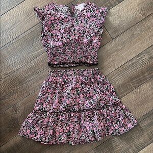 Floral Pink and Black Two-Piece Set